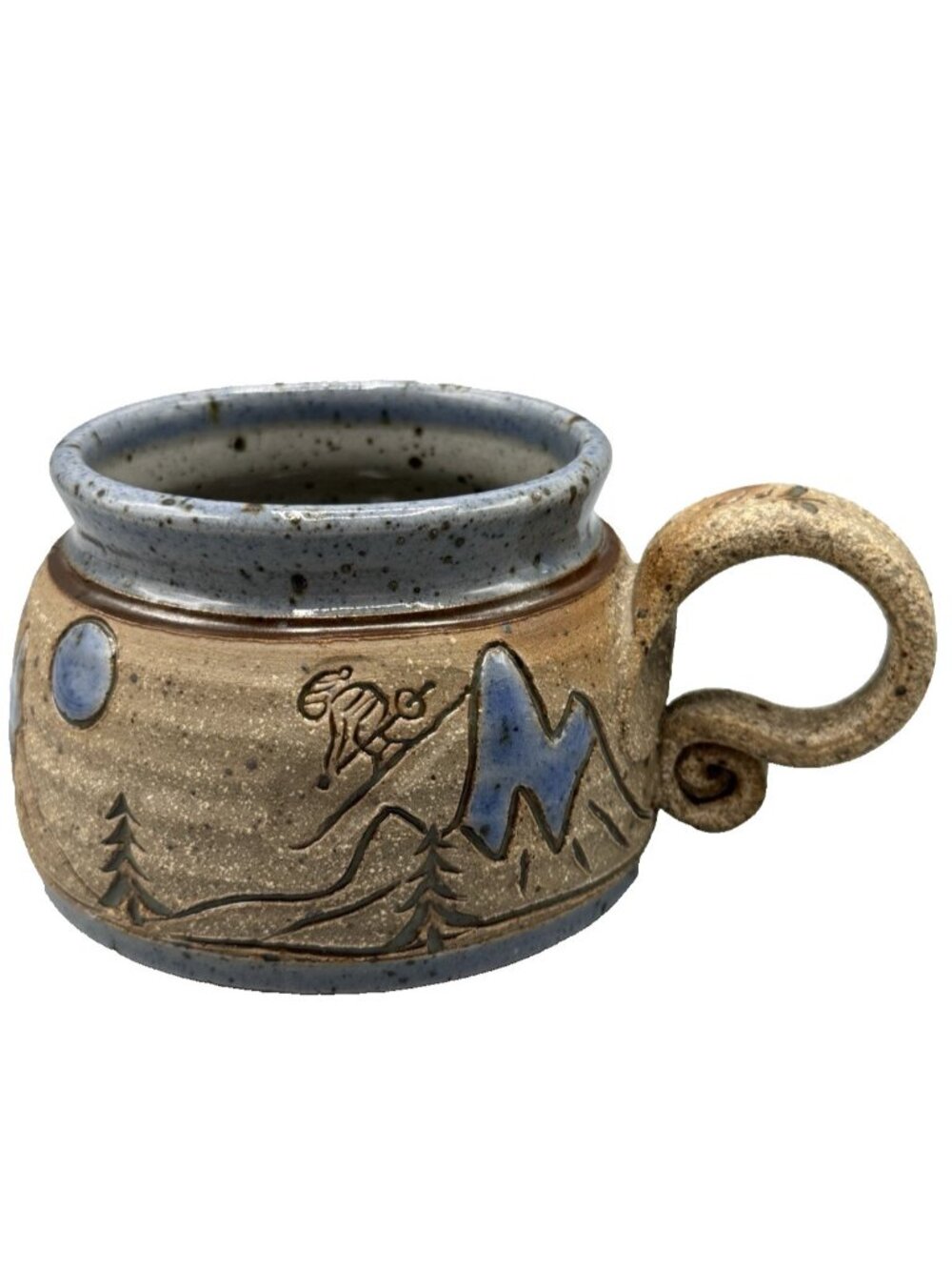 Vintage Studio Pottery Stoneware Mug Cup Mountain Skier Signed star Barnes